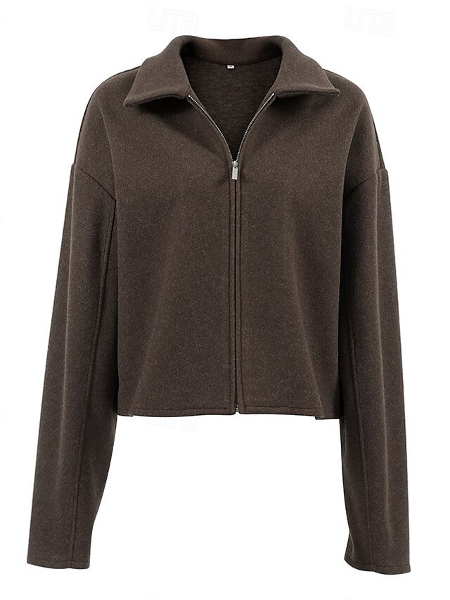 Elegant Loose Fit Solid Turndown Long Sleeve Short Jacket - Image 1