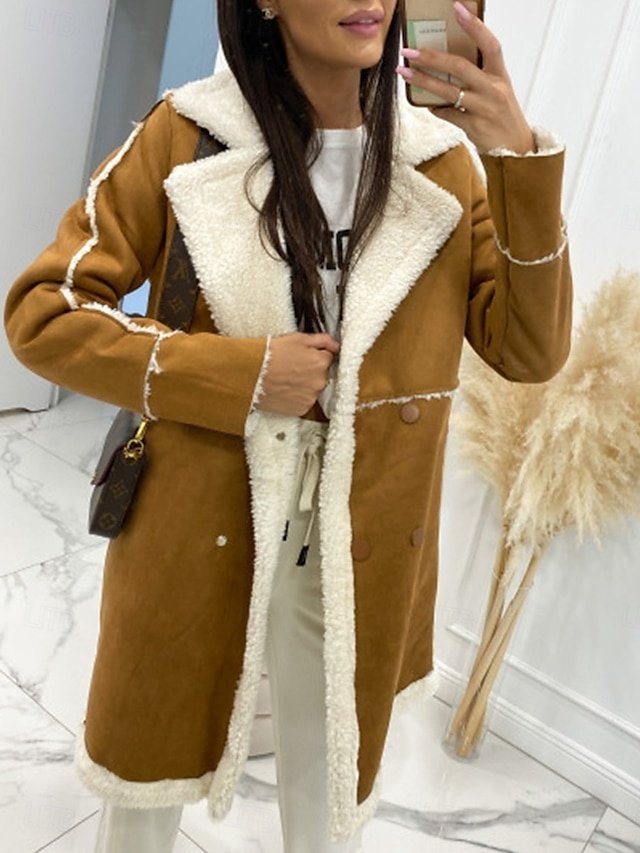 Elegant Loose Fit Solid Turndown Long Sleeve Winter Coat - Image 1