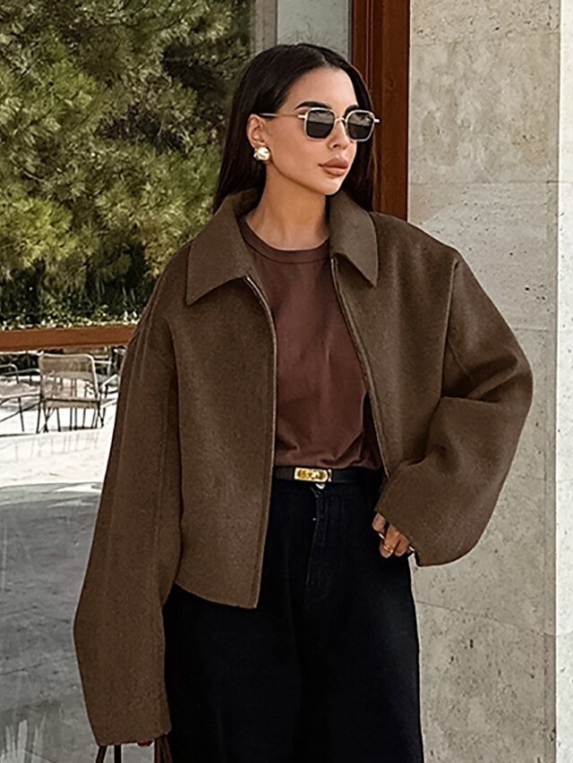 Elegant Loose Fit Solid Turndown Long Sleeve Short Jacket - Image 2