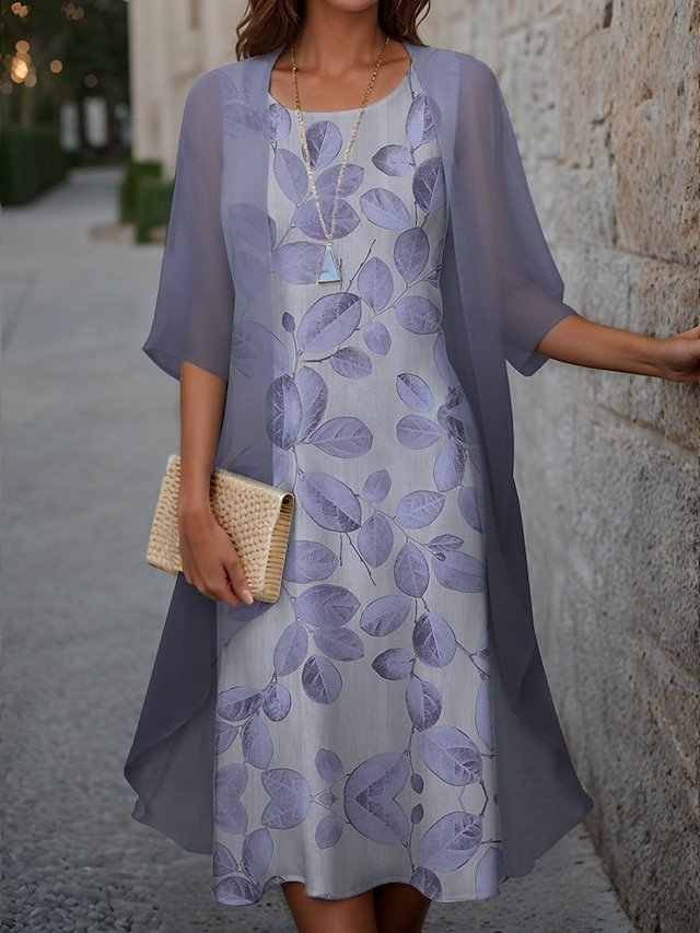 Elegant Loose Floral Crew Neck Half Sleeve Midi Dress Set - Image 2