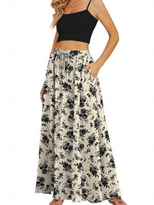 Elegant Loose Floral High Waist Maxi Skirt - Image 3