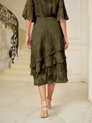 Elegant Loose Floral Layered Mid Waist Midi Skirt - Image 14