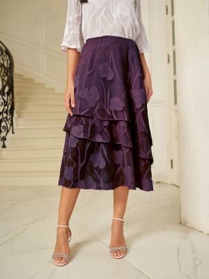 Elegant Loose Floral Layered Mid Waist Midi Skirt - Image 5