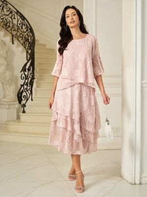 Elegant Loose Floral Mid Waist Layered Midi Chiffon Skirt - Image 13