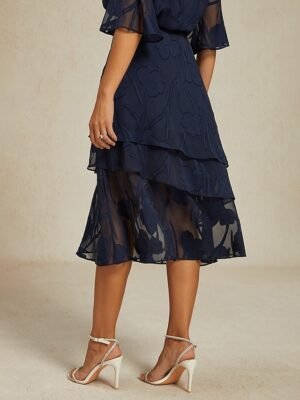 Elegant Loose Floral Mid Waist Layered Midi Chiffon Skirt - Image 2
