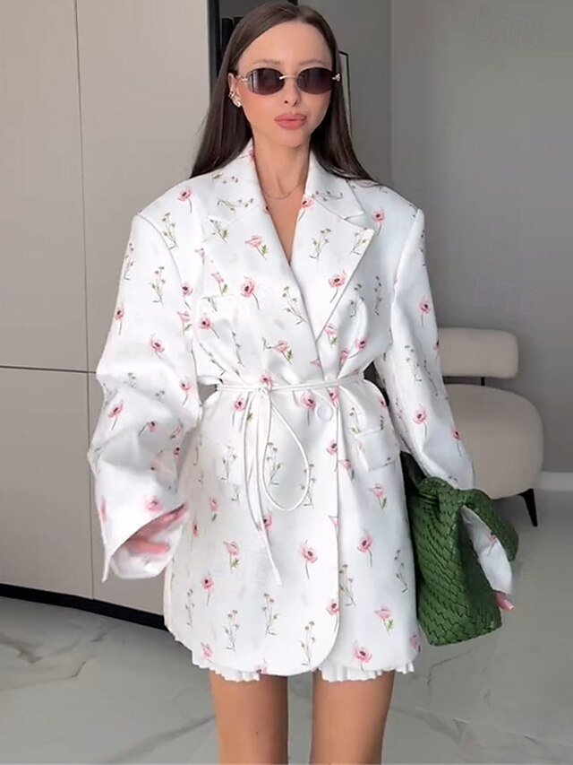 Elegant Loose Floral Notch Lapel Long Sleeve Blazer - Image 1