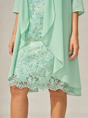 Elegant Loose Plain Crew Neck 3/4 Sleeve Midi Dress Set - Image 13