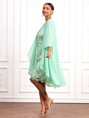 Elegant Loose Plain Crew Neck 3/4 Sleeve Midi Dress Set - Image 22