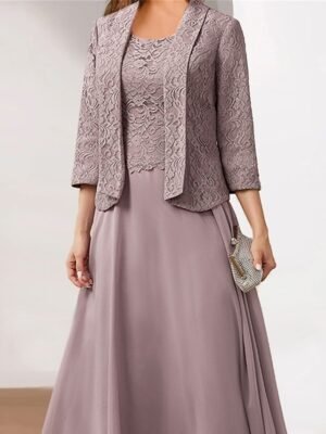 Elegant Loose Plain Crew Neck 3/4 Sleeve Midi Dress Set - Image 3