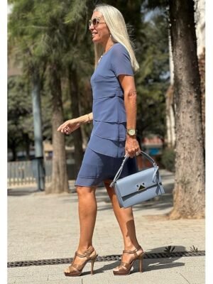 Elegant Loose Plain Short Sleeve Chiffon Midi Dress - Image 10