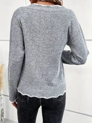 Elegant Loose Solid Scalloped Long Sleeve Sweater - Image 2