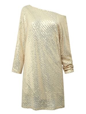Elegant Loose Sparkle One Shoulder Three-Quarter Sleeve Above-Knee Shift Dress - Image 7