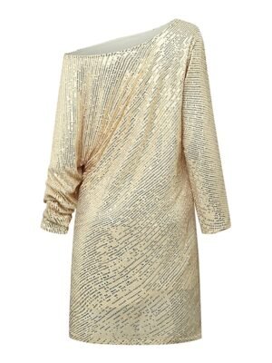 Elegant Loose Sparkle One Shoulder Three-Quarter Sleeve Above-Knee Shift Dress - Image 8