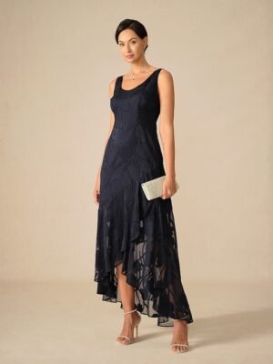 Elegant Maxi Floral U Neck Sleeveless Ruffle Dress - Image 5