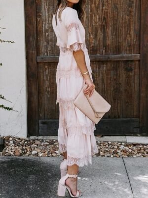 Elegant Maxi Lace V Neck Half Sleeve Dress - Image 11