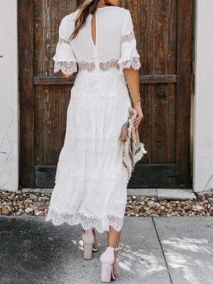 Elegant Maxi Lace V Neck Half Sleeve Dress - Image 5