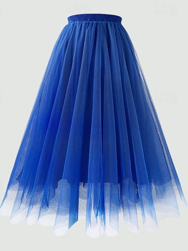 Elegant Maxi Solid High Waist Layered Tulle Skirt - Image 1