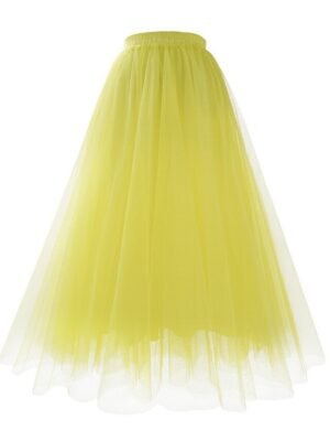 Elegant Maxi Solid High Waist Layered Tulle Skirt - Image 4