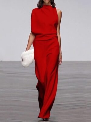 Elegant One Shoulder Wide Leg Formal Jumpsuit - Image 3