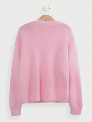 Elegant Oversized Solid V Neck Long Sleeve Cardigan - Image 2