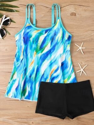 Elegant Plus Size Black White Sleeveless Tankini - Image 14