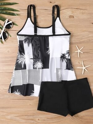 Elegant Plus Size Black White Sleeveless Tankini - Image 3