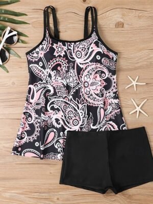 Elegant Plus Size Black White Sleeveless Tankini - Image 5