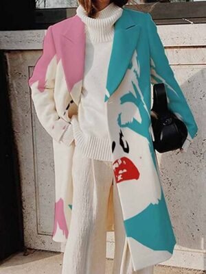 Elegant Regular Fit Abstract Print Turndown Long Sleeve Winter Coat - Image 1