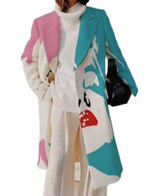 Elegant Regular Fit Abstract Print Turndown Long Sleeve Winter Coat - Image 3