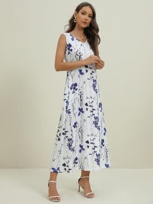 Elegant Regular Fit Floral Crew Neck Half Sleeve Midi Dress Set - Image 7
