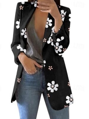 Elegant Regular Fit Floral Lapel Long Sleeve Blazer - Image 2