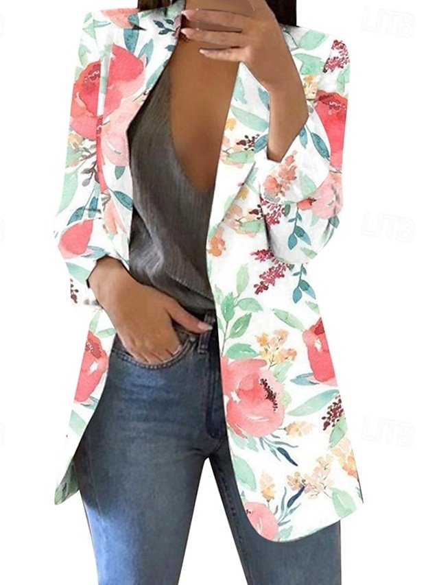 Elegant Regular Fit Floral Lapel Long Sleeve Blazer - Image 2