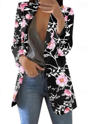 Elegant Regular Fit Floral Lapel Long Sleeve Blazer - Image 3