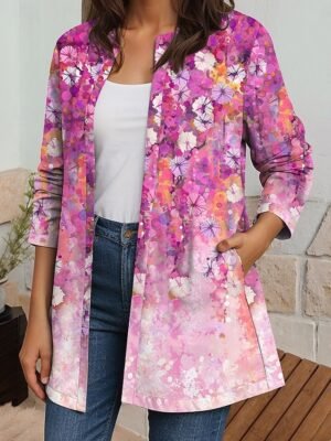 Elegant Regular Fit Floral Print Long Sleeve Jacket - Image 3