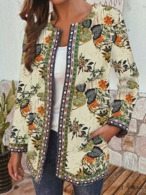 Elegant Regular Fit Floral Square Neck Long Sleeve Jacket - Image 14