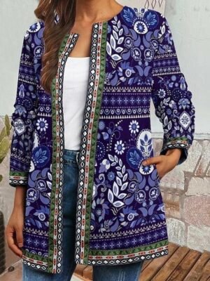 Elegant Regular Fit Floral Square Neck Long Sleeve Jacket - Image 16