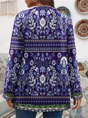 Elegant Regular Fit Floral Square Neck Long Sleeve Jacket - Image 17