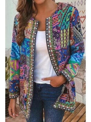 Elegant Regular Fit Floral Square Neck Long Sleeve Jacket - Image 3