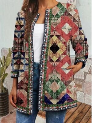 Elegant Regular Fit Floral Square Neck Long Sleeve Jacket - Image 4