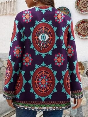 Elegant Regular Fit Floral Square Neck Long Sleeve Jacket - Image 6