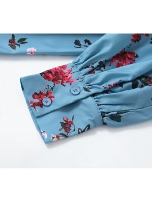 Elegant Regular Fit Floral V Neck Long Sleeve Maxi Dress - Image 10