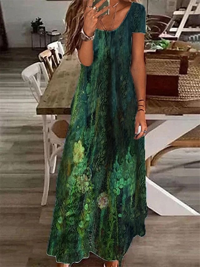 Elegant Regular Fit Floral V Neck Short Sleeve Maxi Dress - Image 1