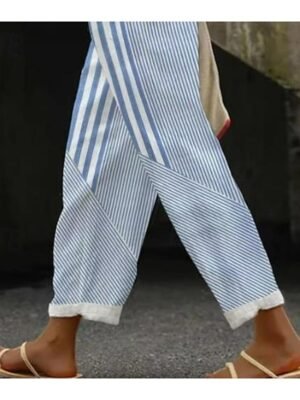 Elegant Regular Fit Geometric High Waist Full Length Pants - Image 3