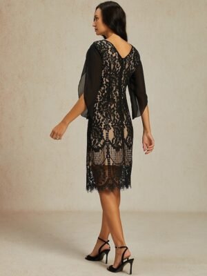 Elegant Regular Fit Lace V Neck 3/4 Sleeve Midi Dress - Image 13