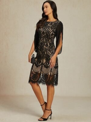 Elegant Regular Fit Lace V Neck 3/4 Sleeve Midi Dress - Image 16