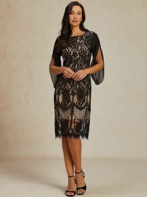 Elegant Regular Fit Lace V Neck 3/4 Sleeve Midi Dress - Image 17