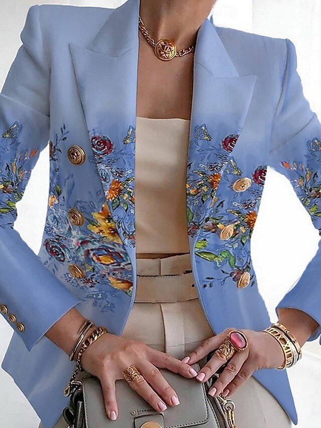 Elegant Regular Fit Leaf Print Turndown Long Sleeve Blazer - Image 2