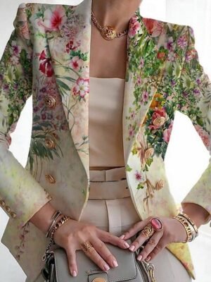 Elegant Regular Fit Leaf Print Turndown Long Sleeve Blazer - Image 3