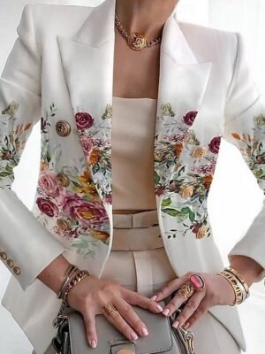 Elegant Regular Fit Leaf Print Turndown Long Sleeve Blazer - Image 4