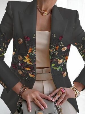 Elegant Regular Fit Leaf Print Turndown Long Sleeve Blazer - Image 6